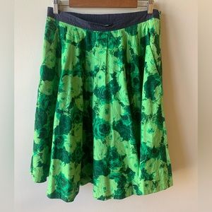 Anthropologie Green Floral A-Line Skirt